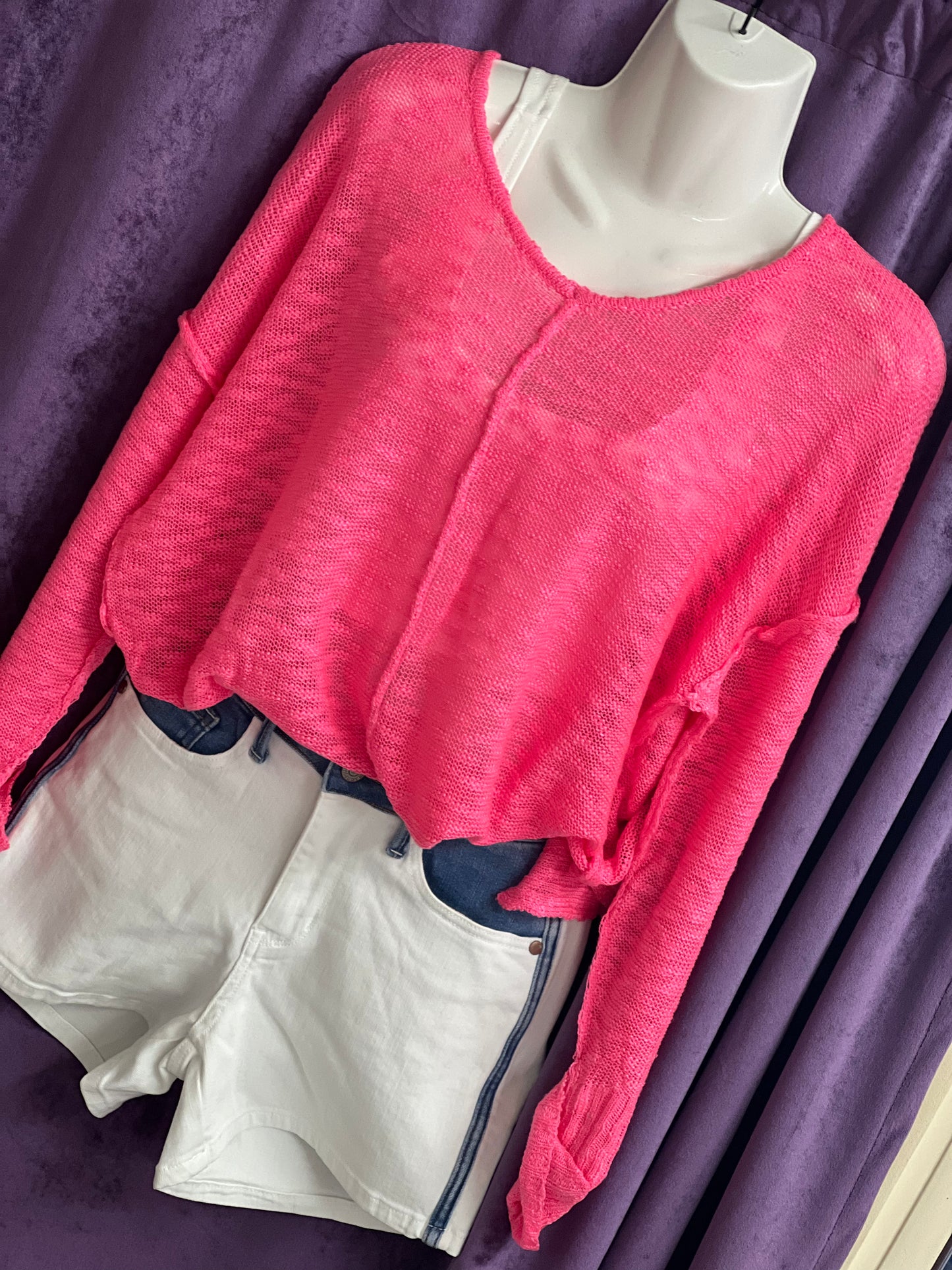 Regular Judy Blue Denim Waist Accent w/ Ecru Leg Shorts