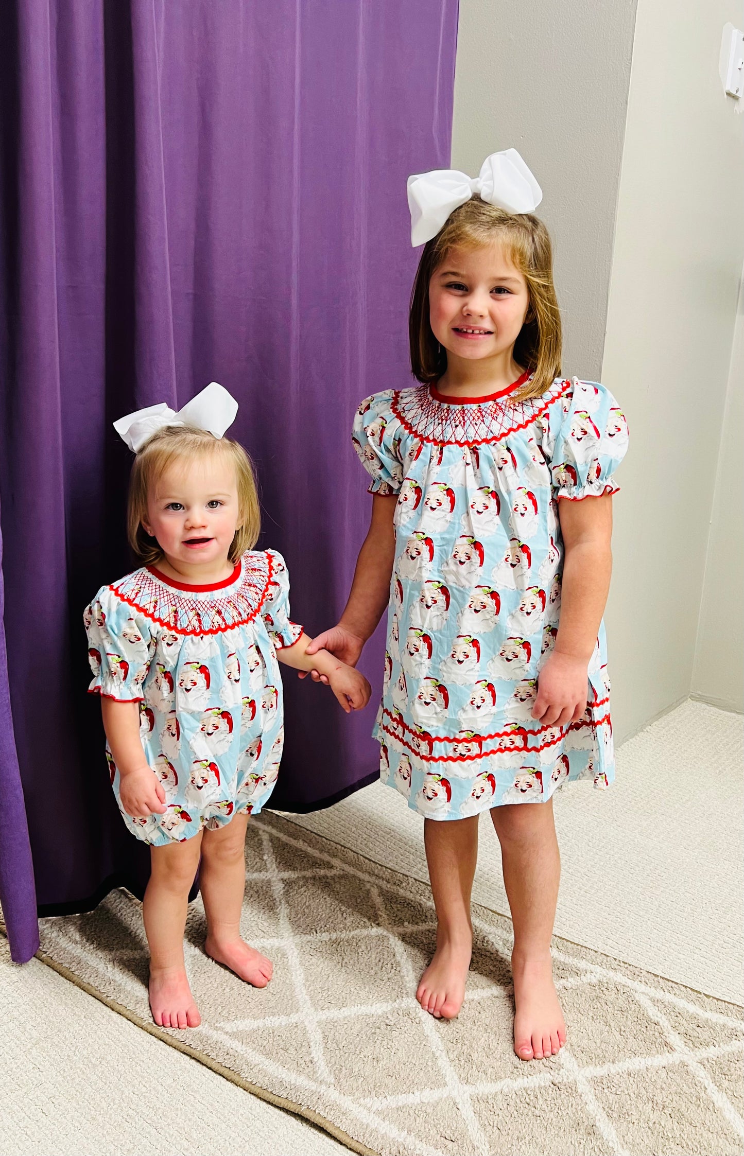 Girls Honeydew Santa Claus Bubble Sleeve Smocked Baby Romper