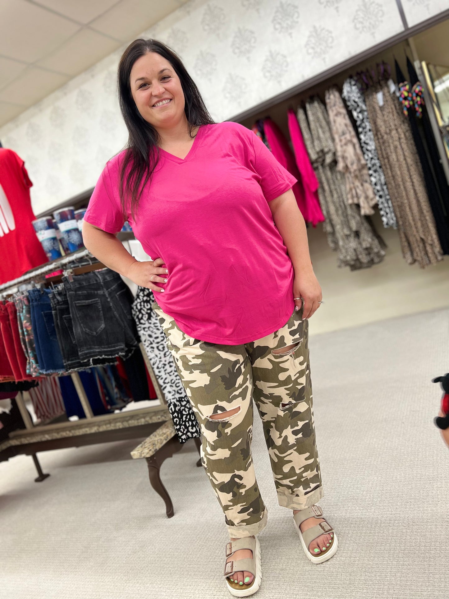 Curvy Oddi Camouflage Printed Distressed Jogger Pants