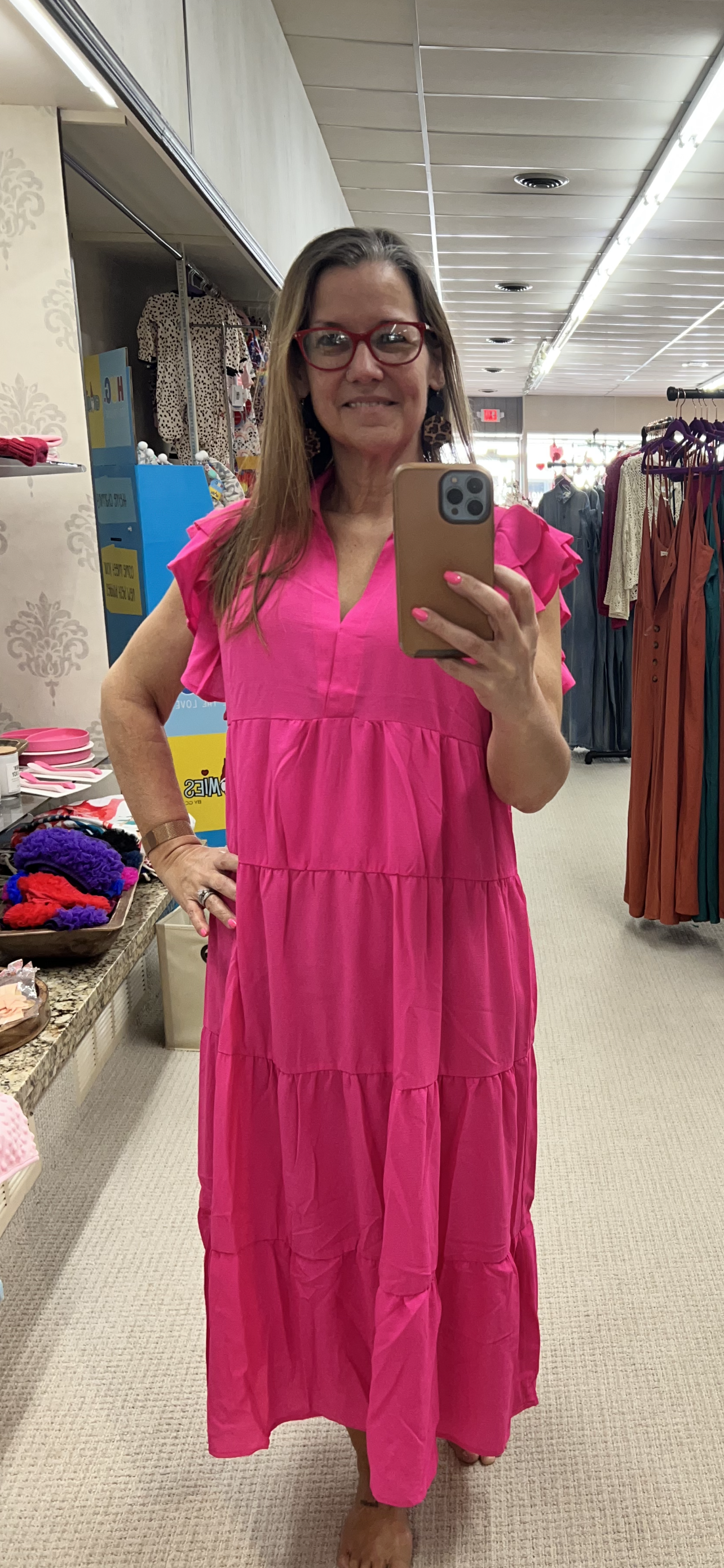 Reg & Curvy Umgee Hot Pink Tiered Ankle Dress