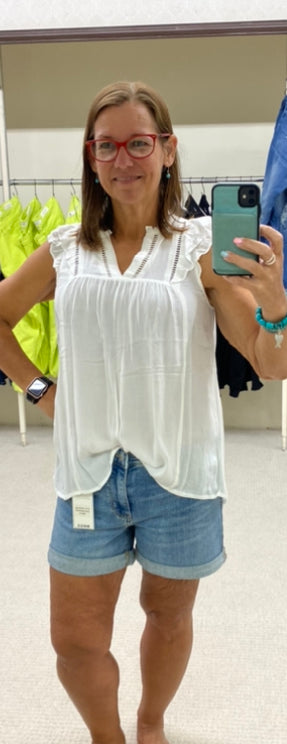 Regular Doe & Rae Off White Ruffle V-Neck Tank