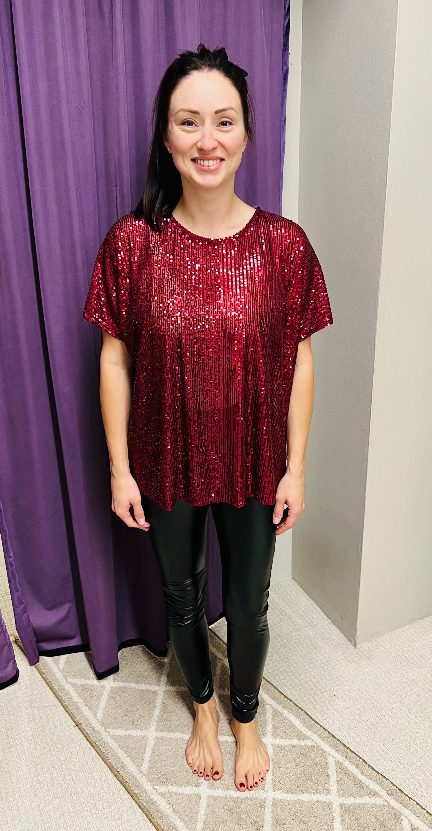 Reg & Curvy Burgundy Sequin Sparkle Top