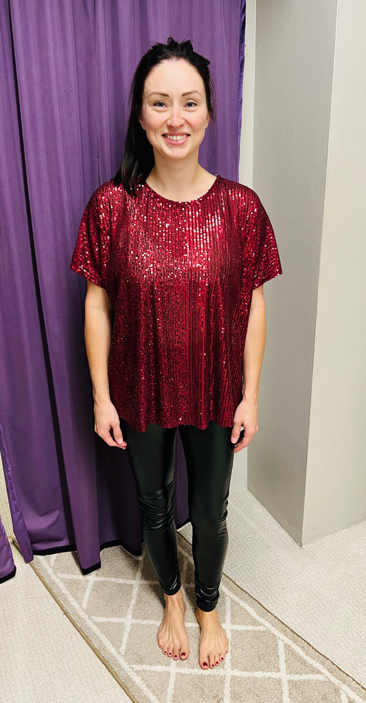 Reg & Curvy Burgundy Sequin Sparkle Top