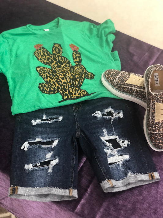 Leopard Cactus on Green Tultex Tee