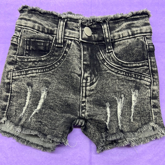 Girls Black Distressed Hem Denim Shorts