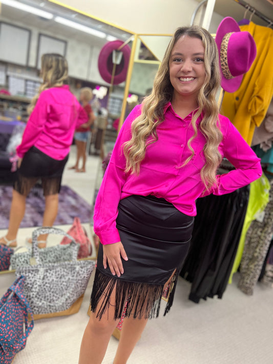 Regular ee:some Black Fierce Mini Skirt w/ Fringe
