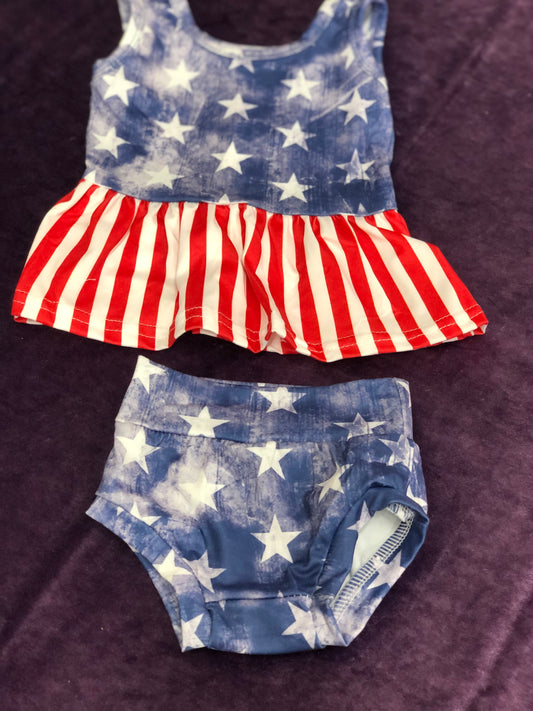 Girls 4th of July Striped Bummies Set
