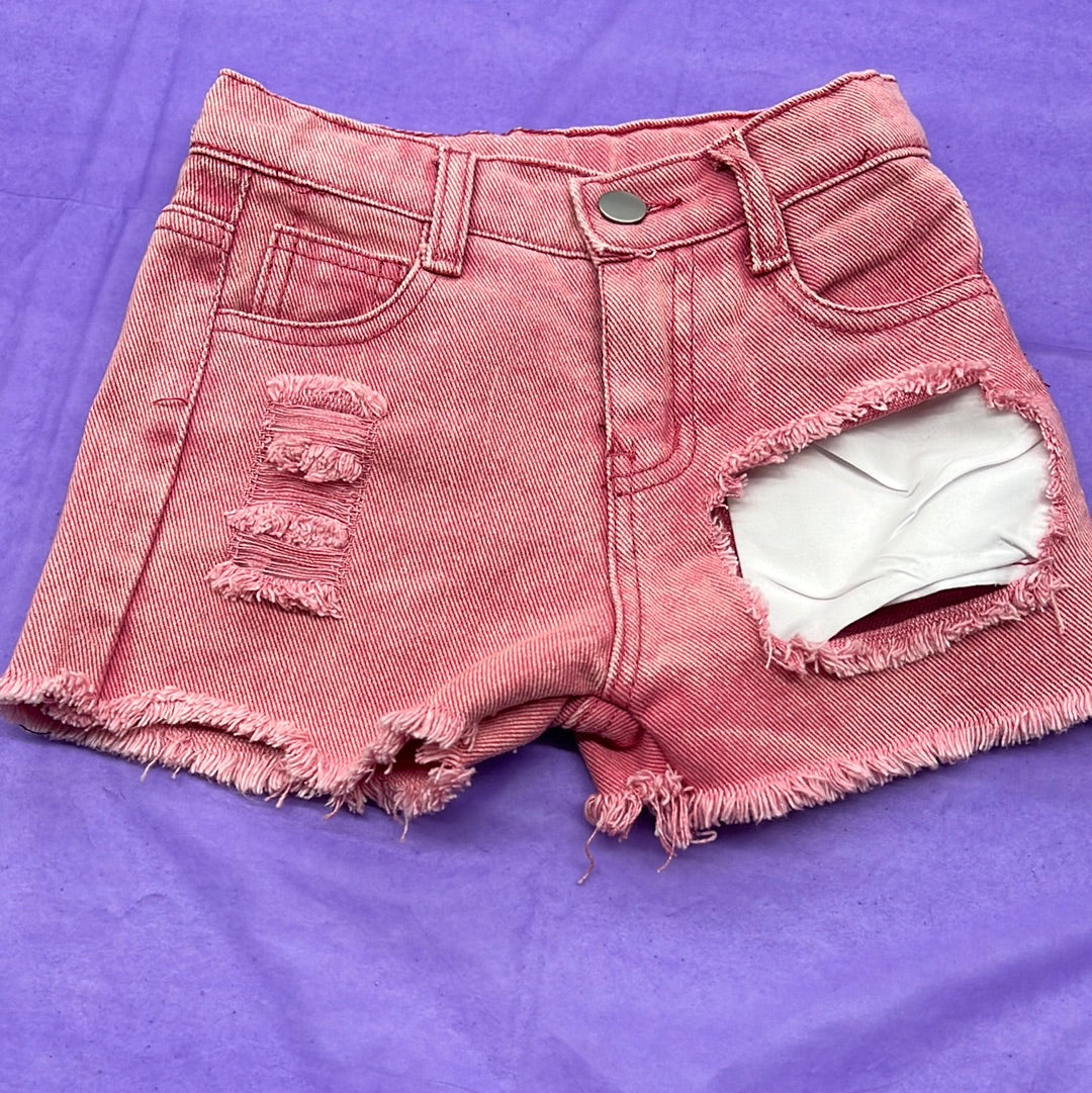 Girls Pink Distressed Denim Shorts