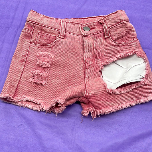 Girls Pink Distressed Denim Shorts