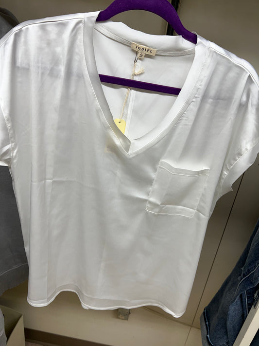 Regular Jodifl Off White Short Sleeve Satin Top
