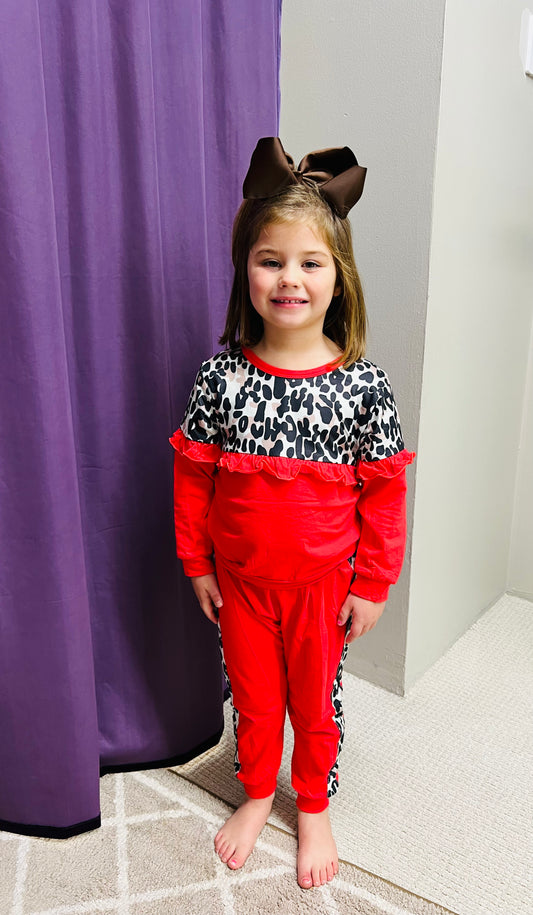 Girls Honeydew Red Leopard Ruffle Set