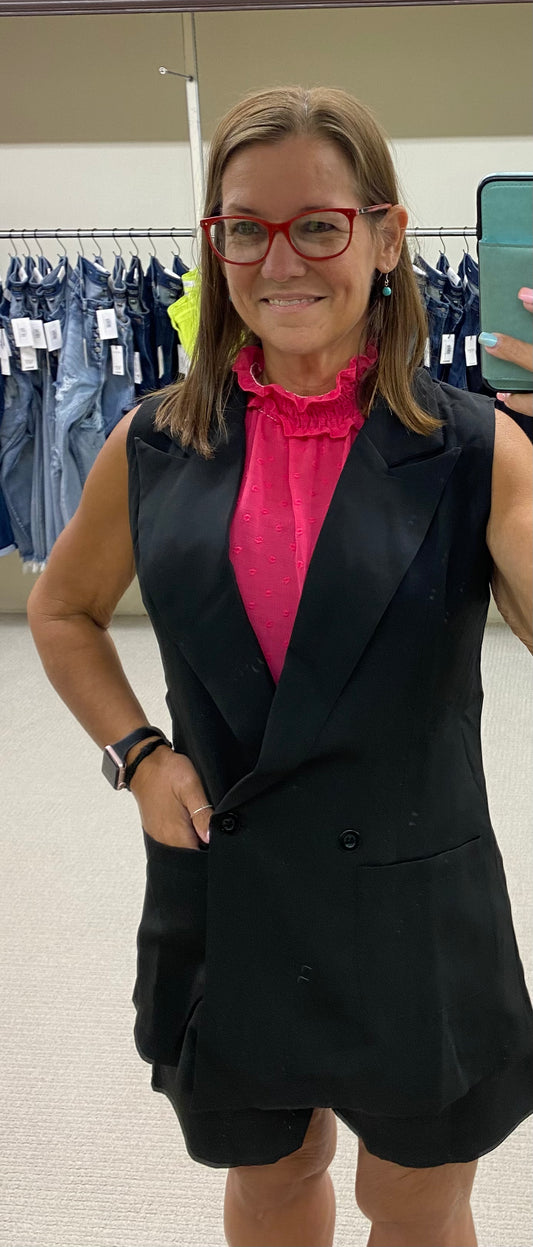 Regular Two Piece Sleeveless Button Up Blazer & Shorts