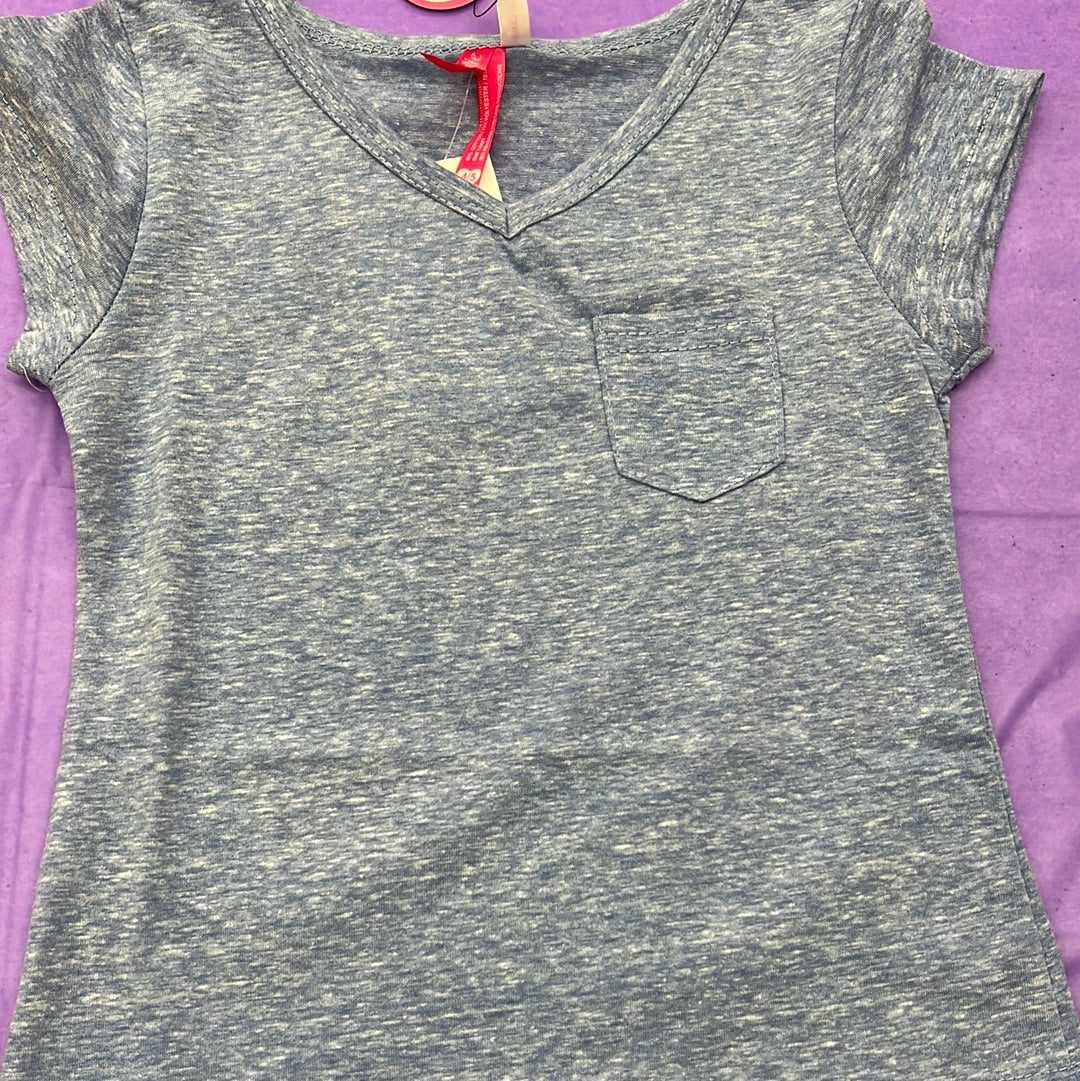 Girls Heathered Mix V Neck Pocket Tee