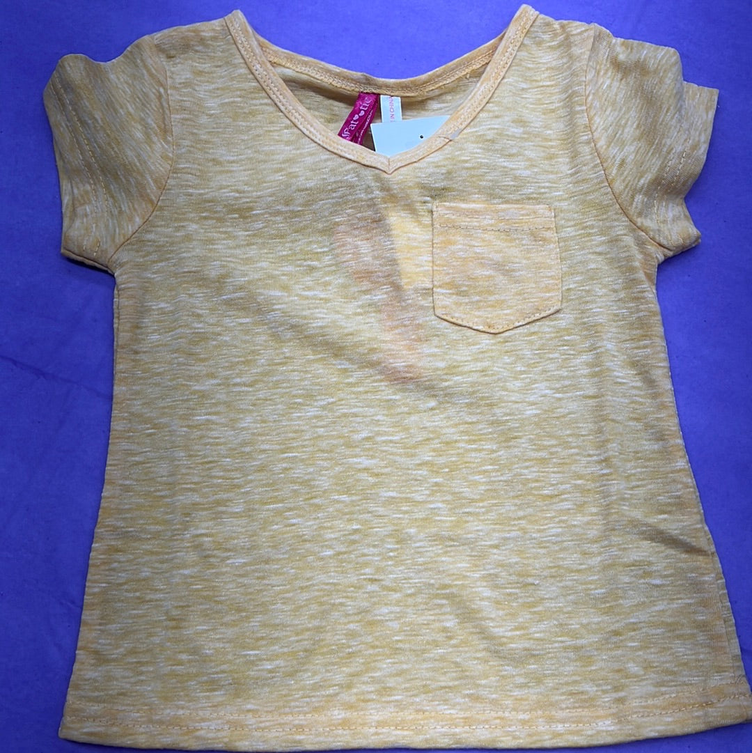 Girls Heathered Mix V Neck Pocket Tee