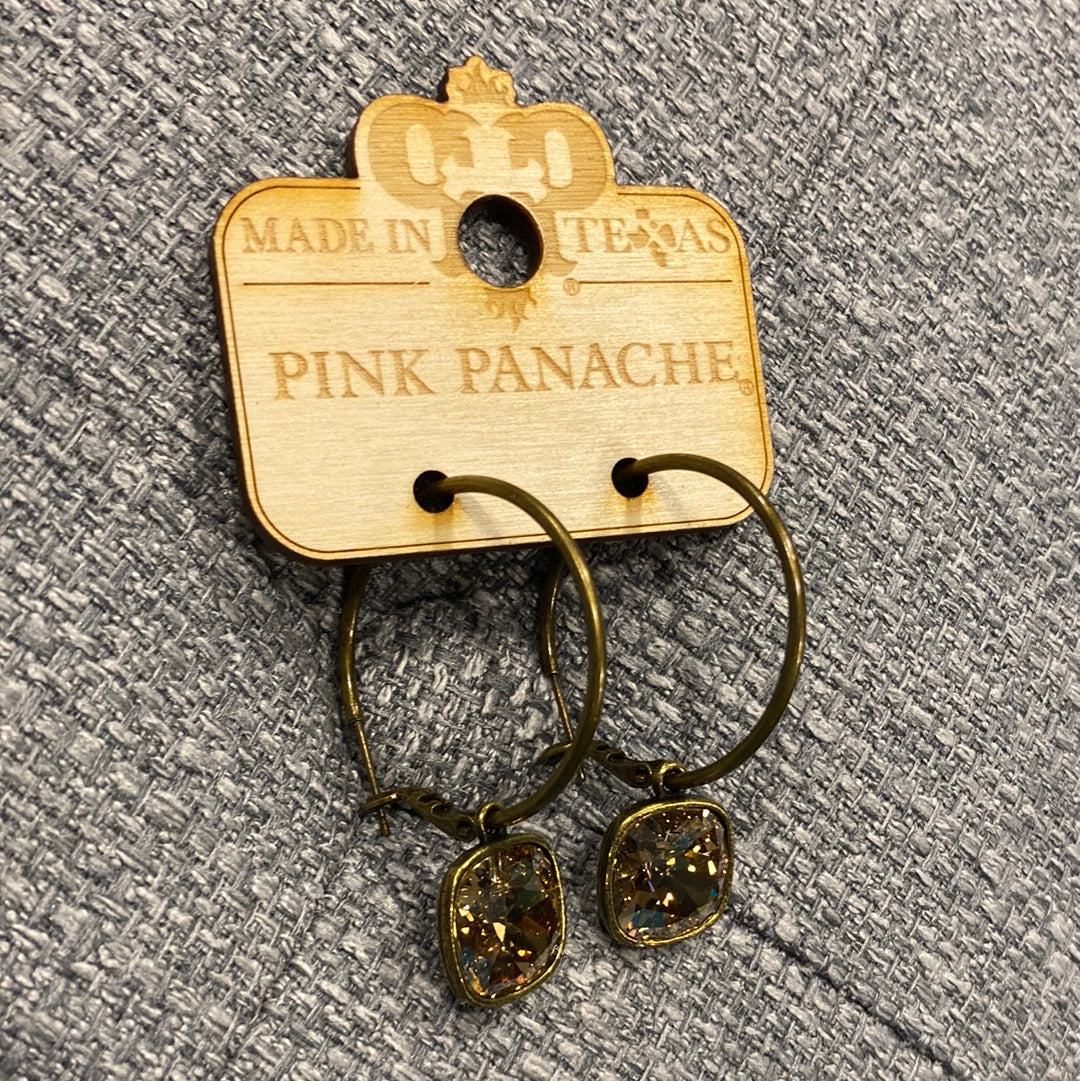 Pink Panache Antique Gold Hoop Earrings w/ Gold Drop Stones