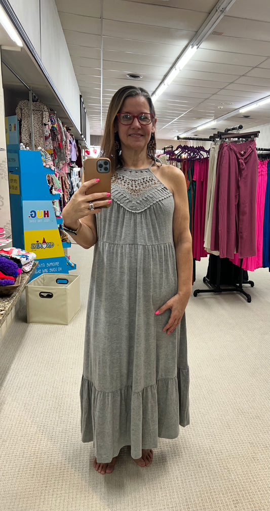 Regular Sewn&Seen Heather Grey Knit Lace Patch Dress