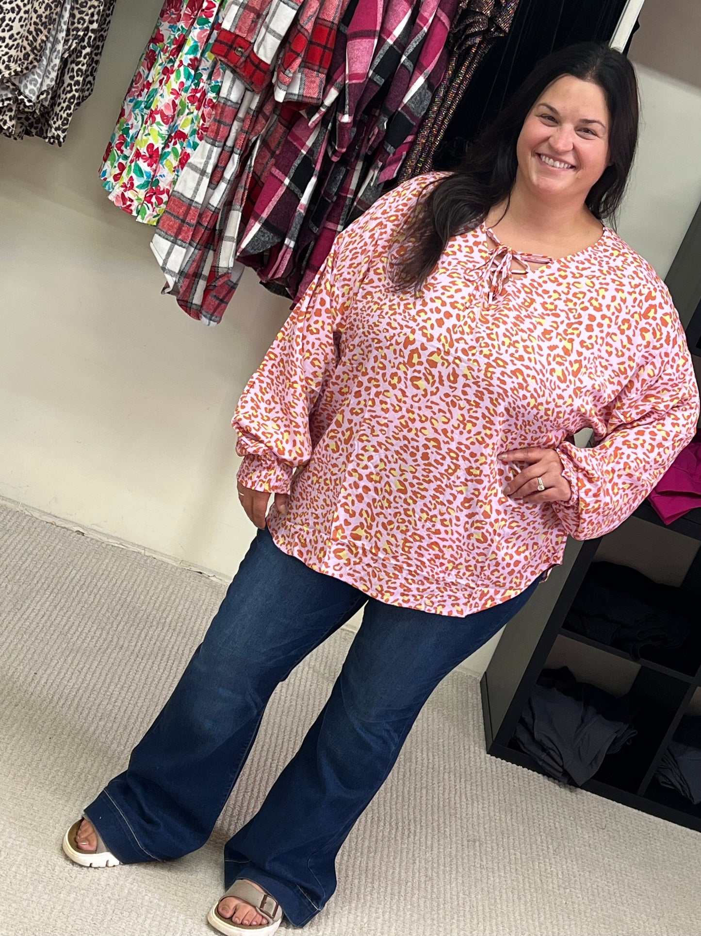 Curvy GiGiO Front Lace Up Loose Knit Top w/ Smocking Sleeve Cuff