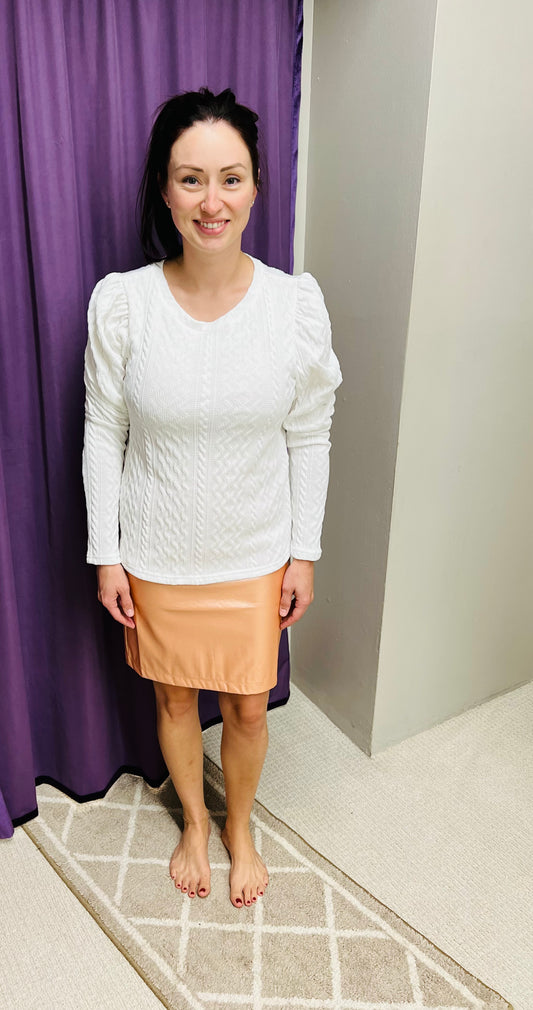 Regular El Kanna White Long Sleeve Knit Ribbed Sweater