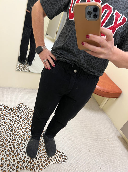 Lavender J Elastic Waistband Denim Pants w/ Pockets