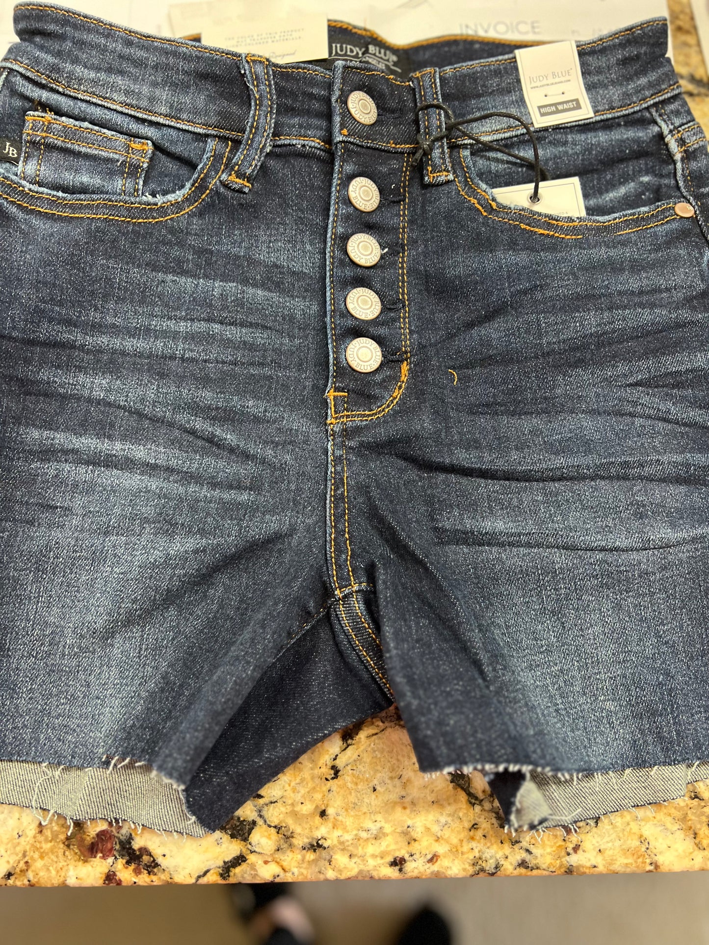 Regular Judy Blue Dk Button Up Raw Hem No Distress Shorts