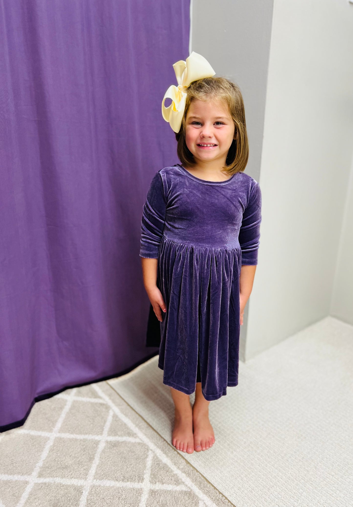 Girls Velvet Ruffle Twirl Dress