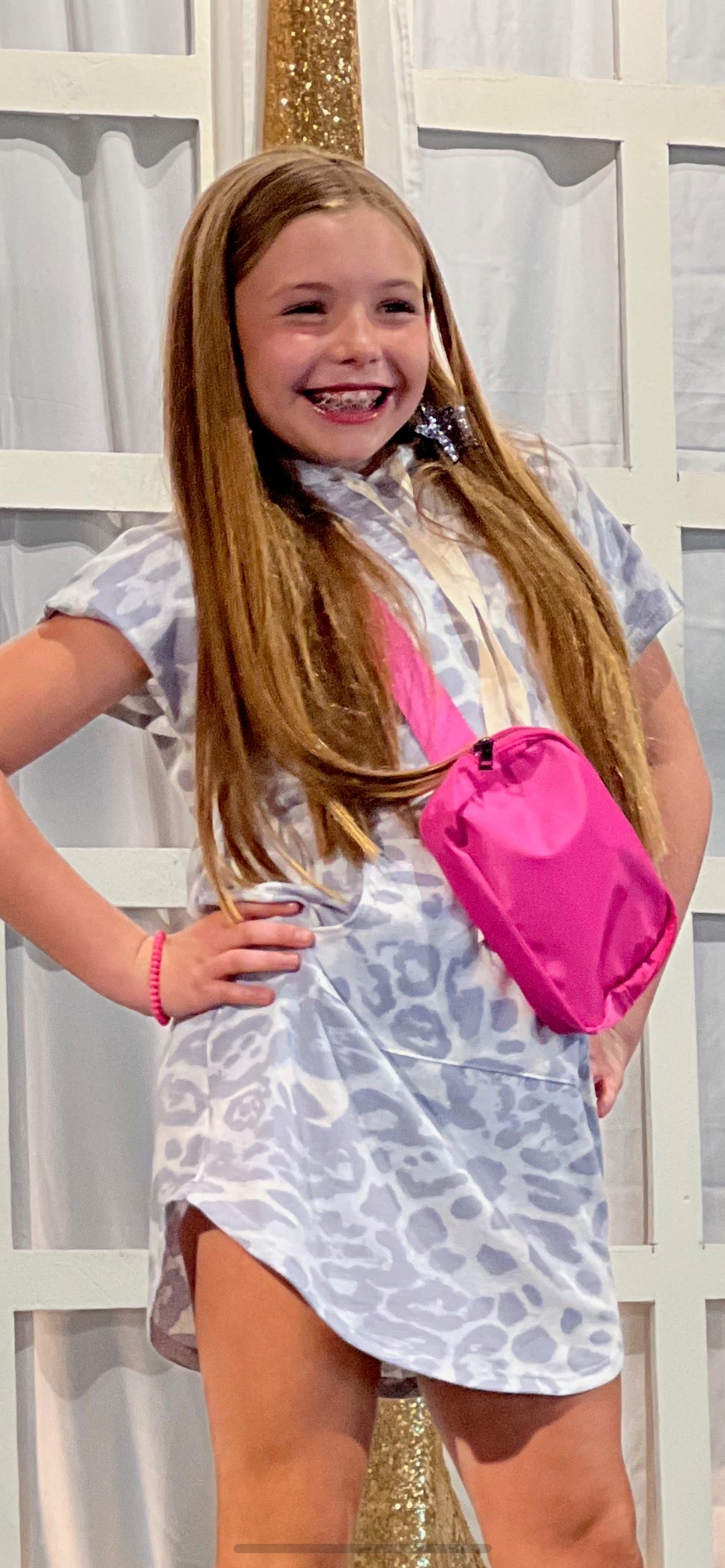 Girls Good Girl Blue Leopard Hoodie Dress