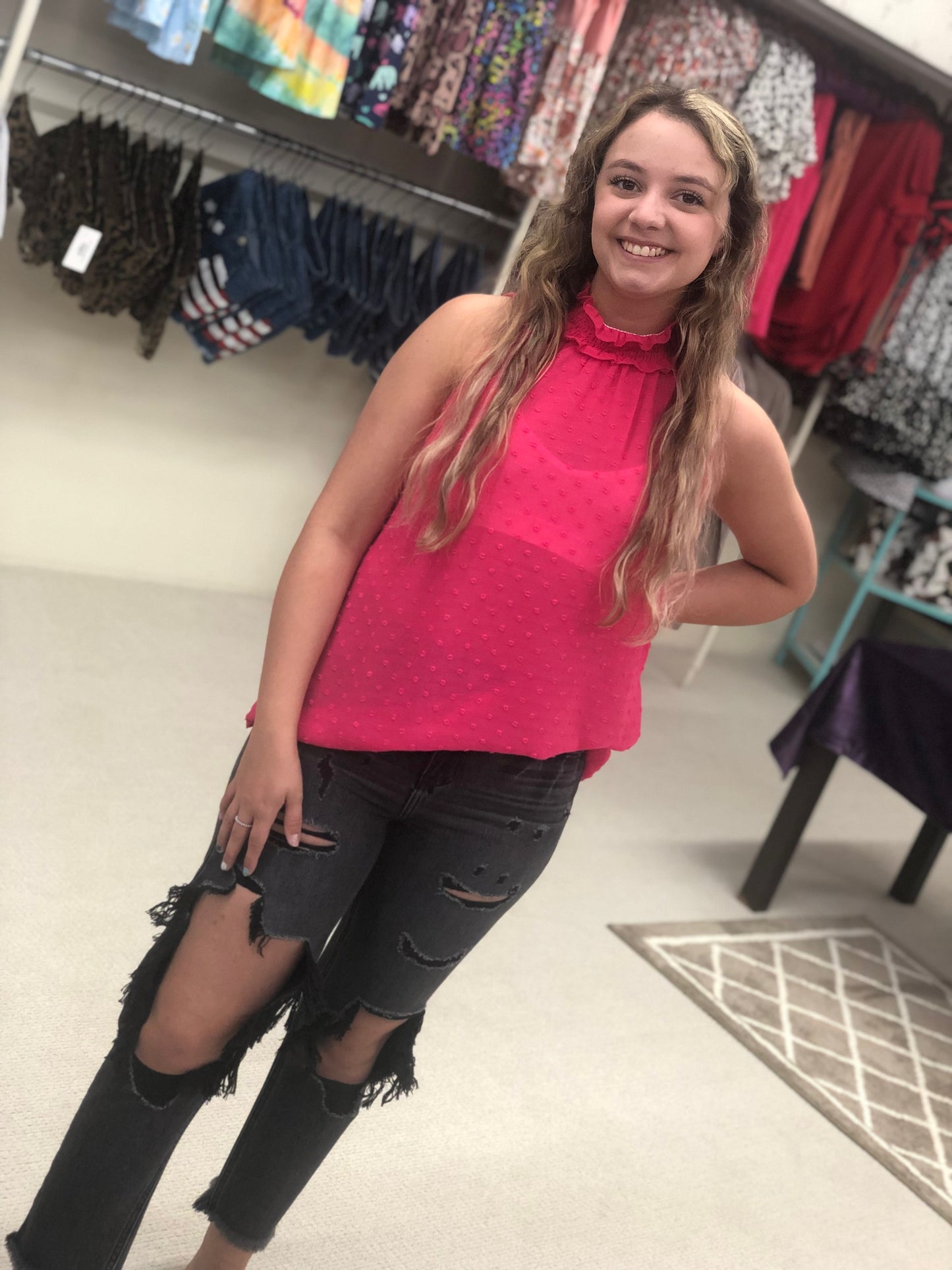 Fuchsia Sleeveless Dot Tank