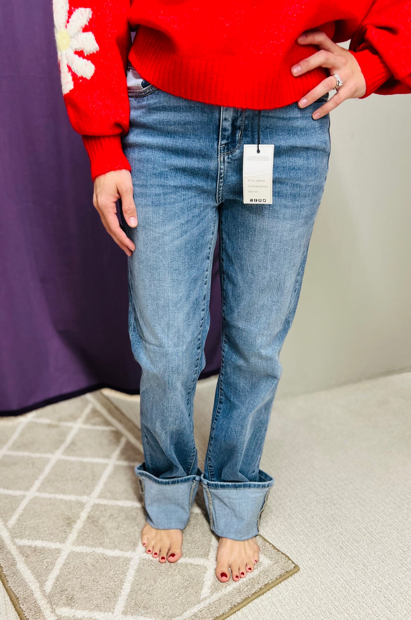 Regular Judy Blue HR Straight Leg w/ Wide Cuff Jeans