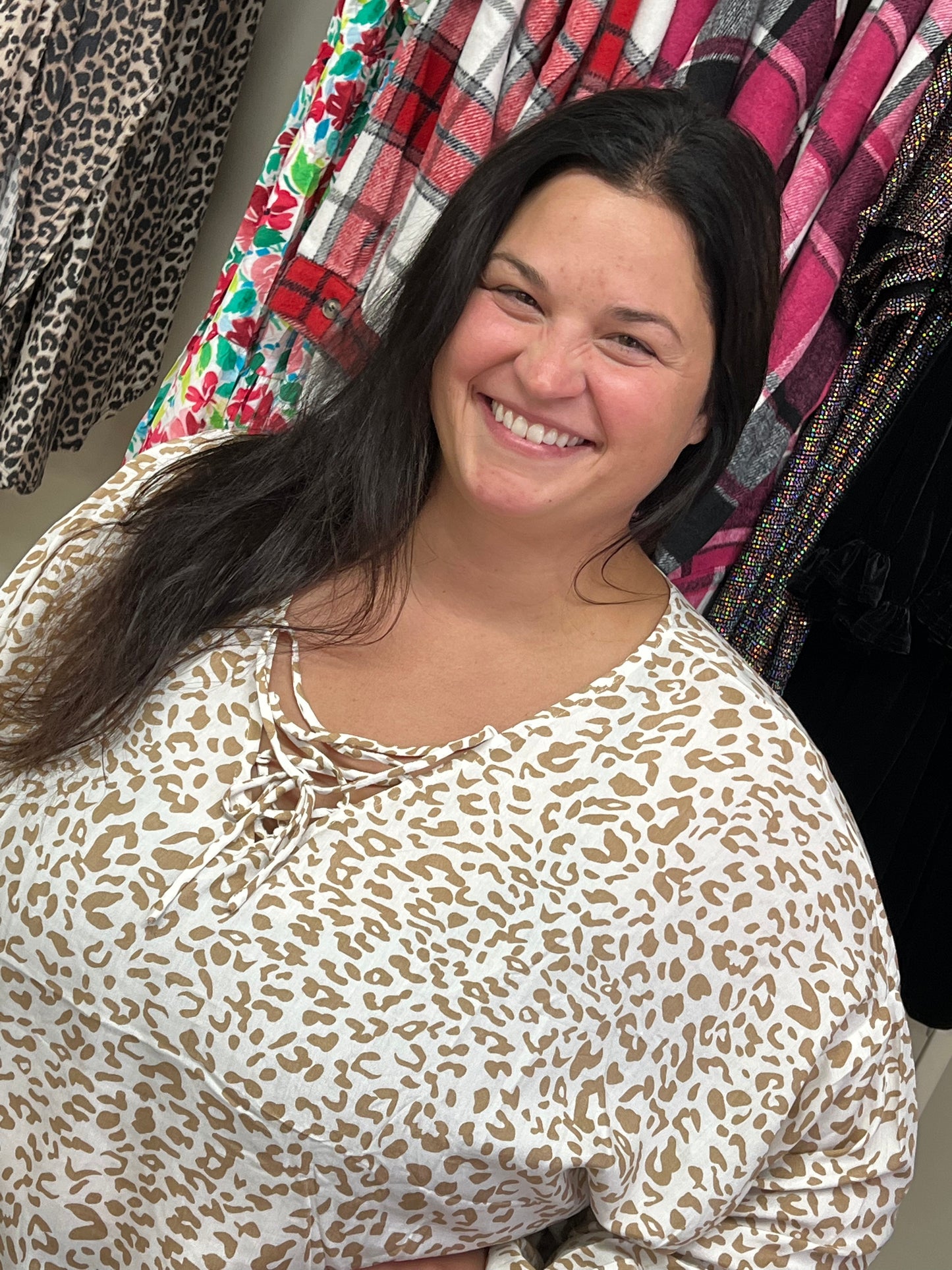 Curvy GiGiO Front Lace Up Loose Knit Top w/ Smocking Sleeve Cuff