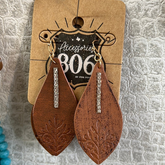 806 Leather & Rhinestone Drop Earrings