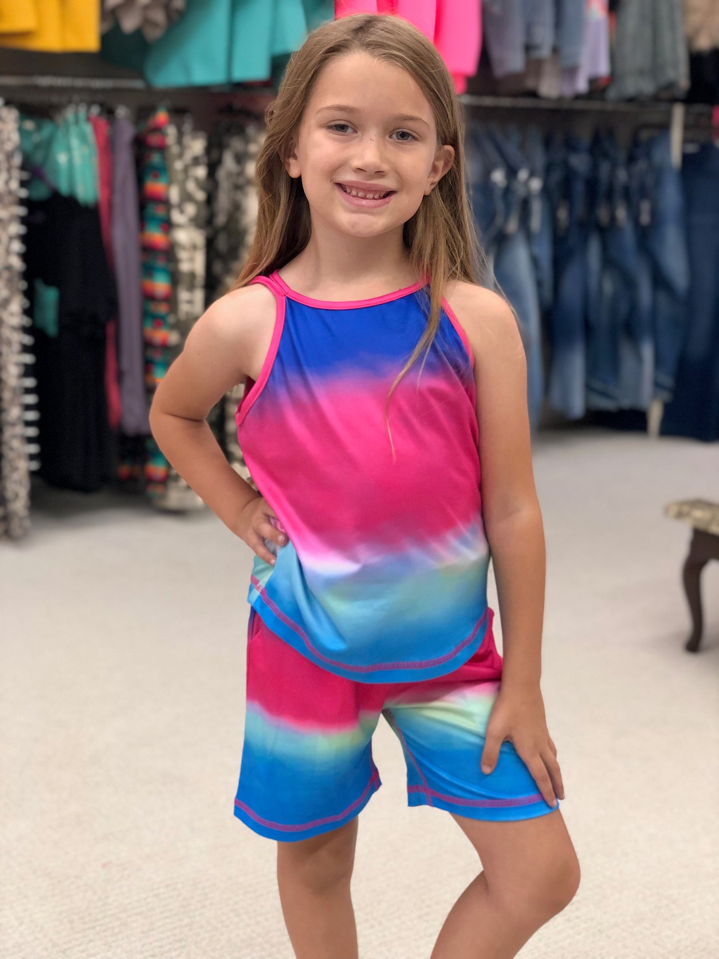 Girls Tie Dye Tank Top & Shorts