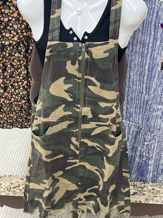 Regular ee:some Olive Washed Camo Overall Mini Dress