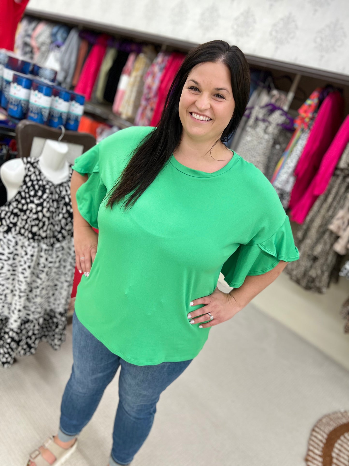 Curvy Ruffle Sleeve Tunic Top