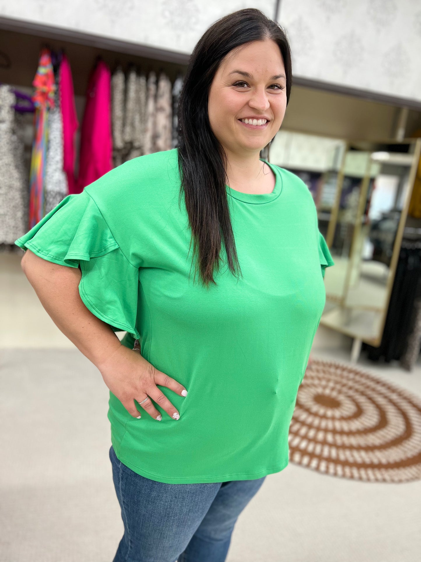 Curvy Ruffle Sleeve Tunic Top
