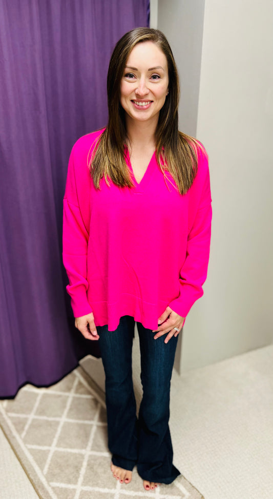 Regular One Size SheSky Hot Pink Sweater