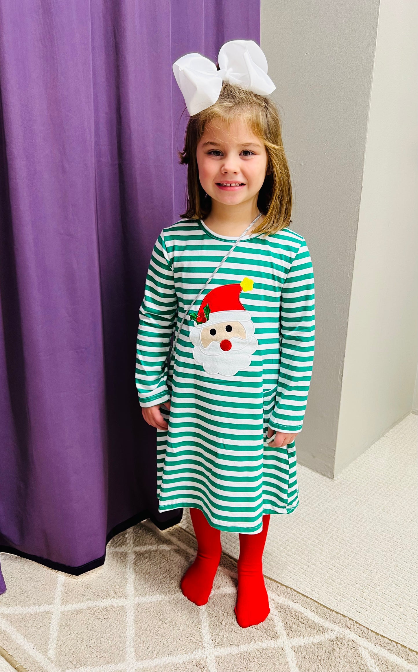 Girls Honeydew Green Stripe Applique Dress, Bag, & Socks (3pc)