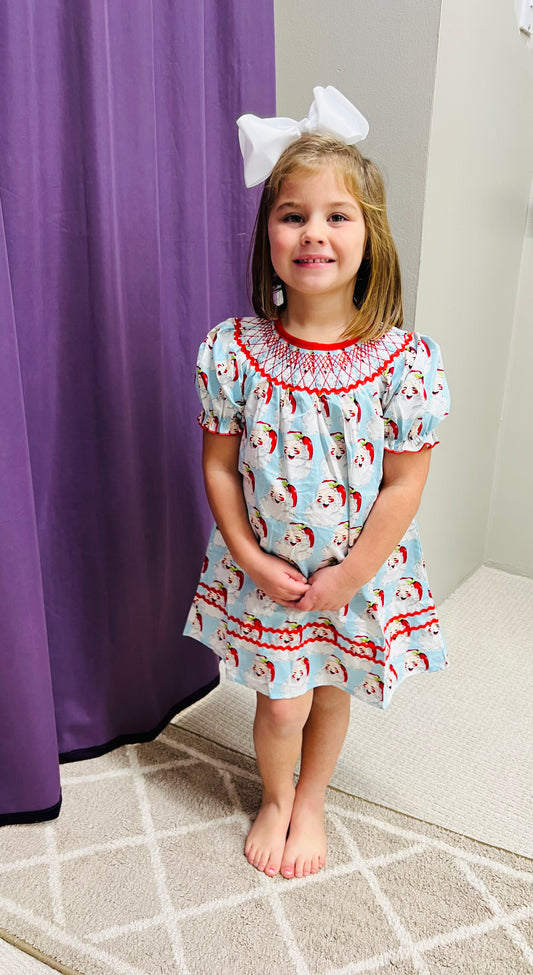 Girls Honeydew Santa Claus Bubble Sleeve Smocked Dress