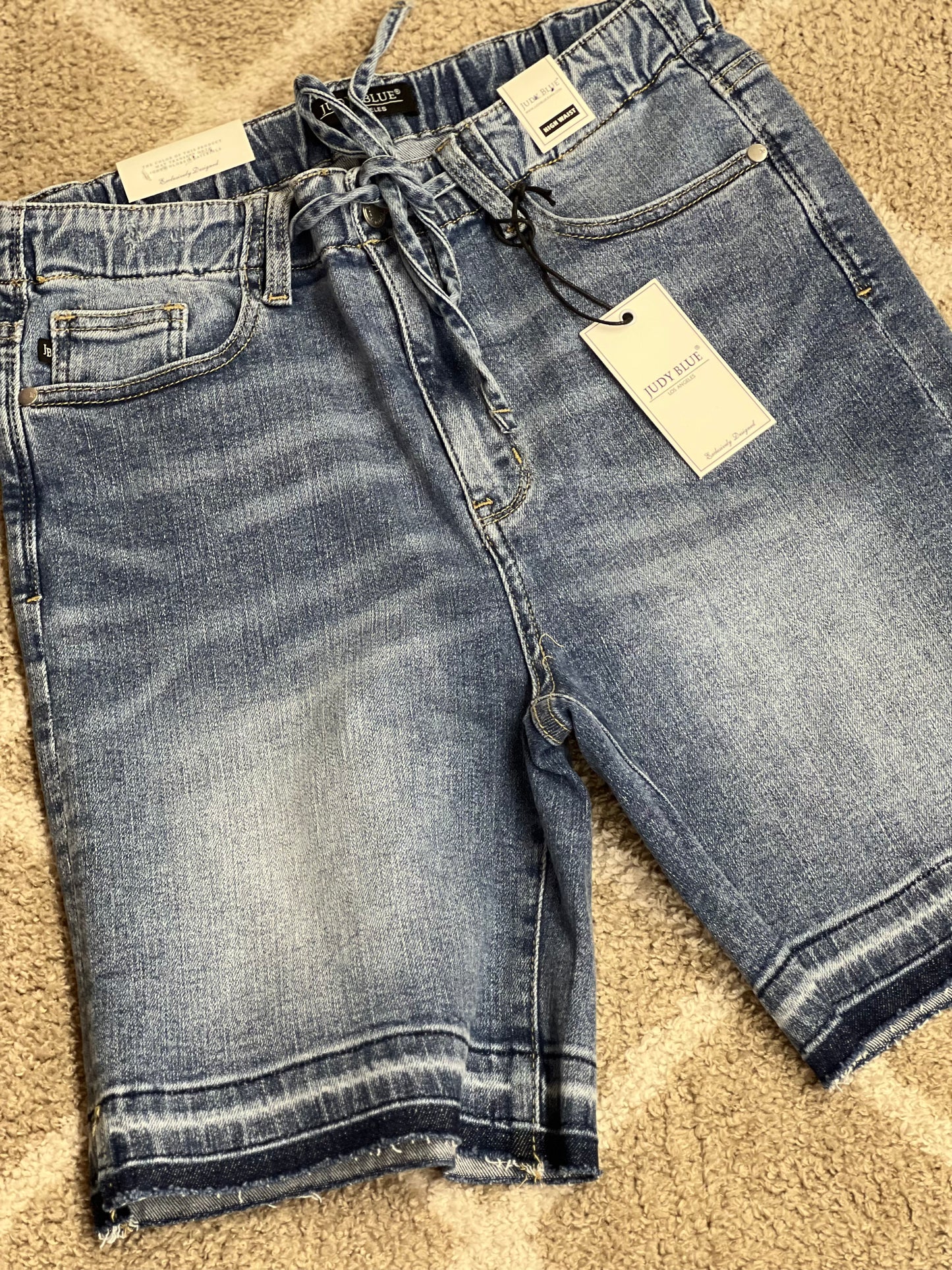 Regular Judy Blue Elastic Tie Waist Long Jean Shorts